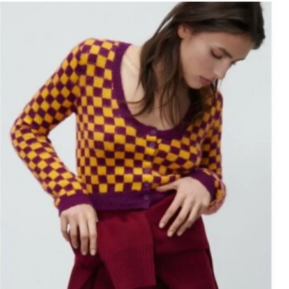 Zara Checkered Cardigan Sweater NWT